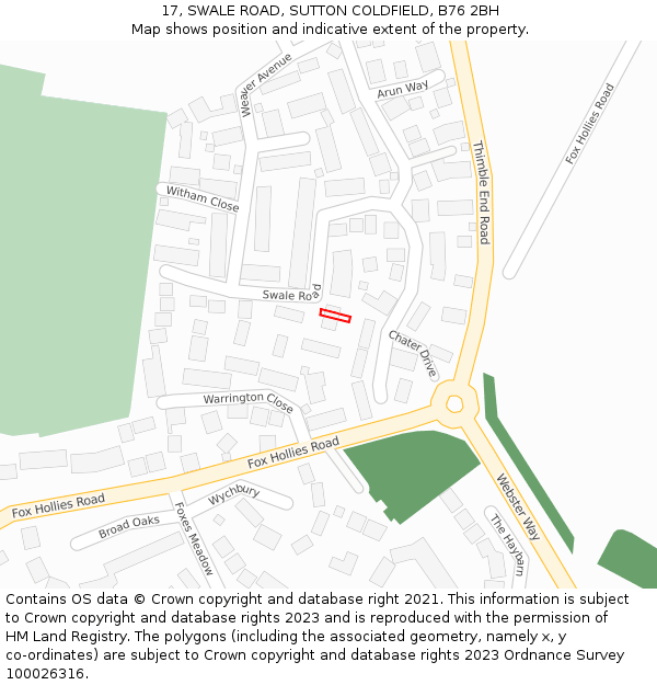 17, SWALE ROAD, SUTTON COLDFIELD, B76 2BH: Location map and indicative extent of plot