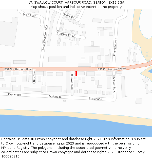 17, SWALLOW COURT, HARBOUR ROAD, SEATON, EX12 2GA: Location map and indicative extent of plot