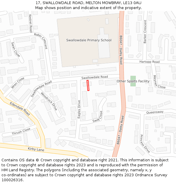 17, SWALLOWDALE ROAD, MELTON MOWBRAY, LE13 0AU: Location map and indicative extent of plot