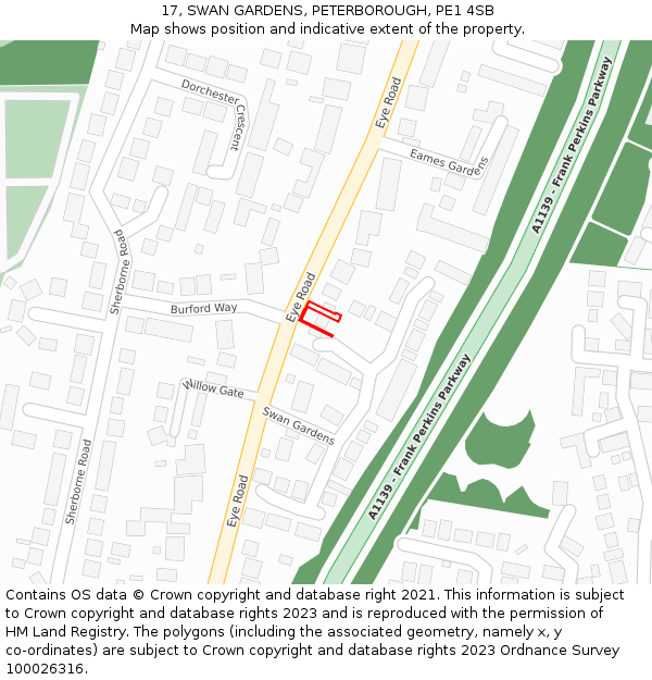 17, SWAN GARDENS, PETERBOROUGH, PE1 4SB: Location map and indicative extent of plot
