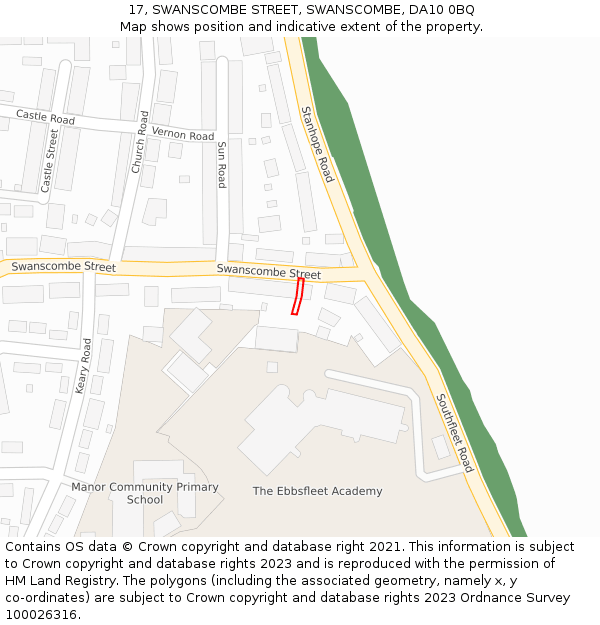17, SWANSCOMBE STREET, SWANSCOMBE, DA10 0BQ: Location map and indicative extent of plot