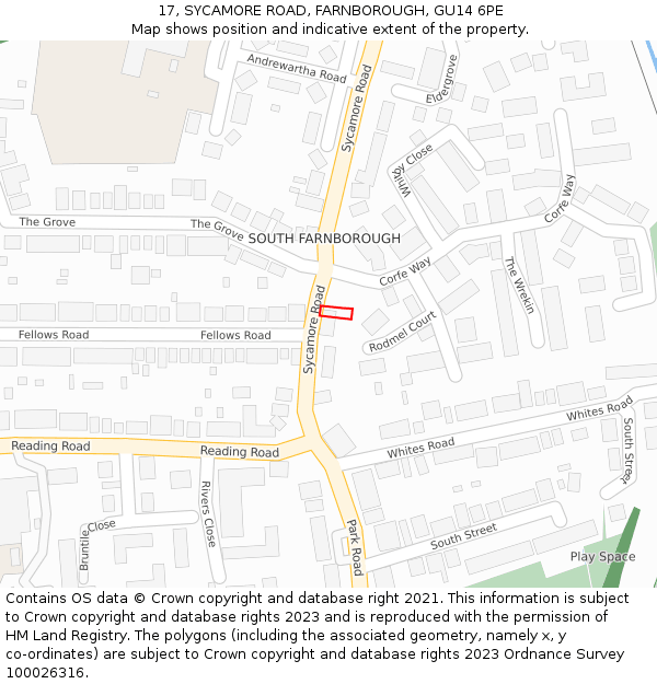 17, SYCAMORE ROAD, FARNBOROUGH, GU14 6PE: Location map and indicative extent of plot