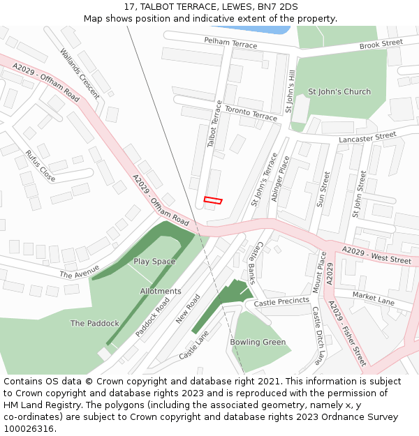 17, TALBOT TERRACE, LEWES, BN7 2DS: Location map and indicative extent of plot