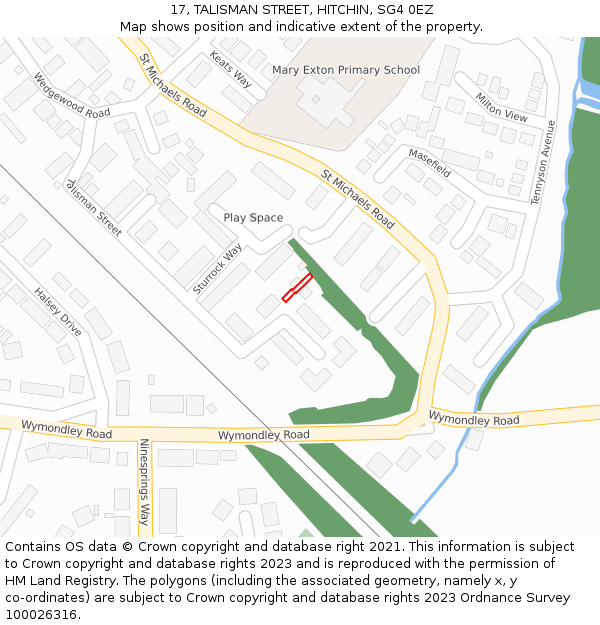 17, TALISMAN STREET, HITCHIN, SG4 0EZ: Location map and indicative extent of plot