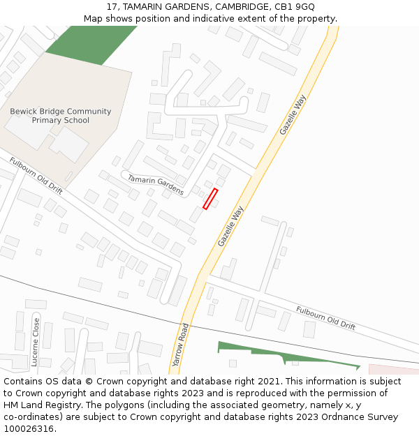 17, TAMARIN GARDENS, CAMBRIDGE, CB1 9GQ: Location map and indicative extent of plot