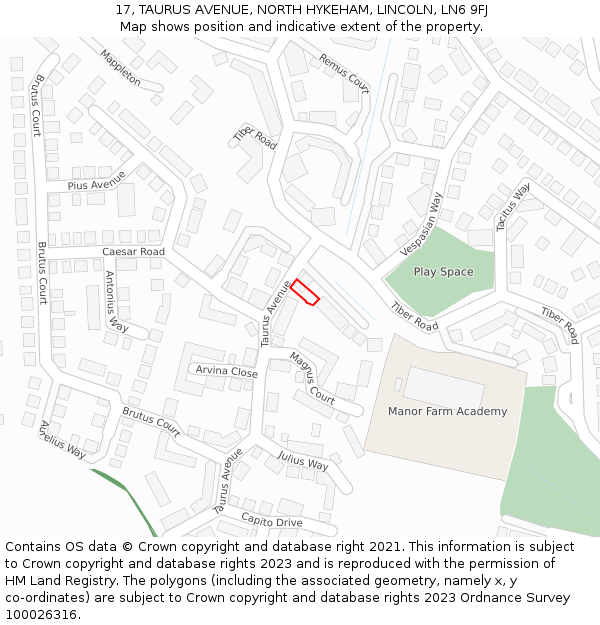 17, TAURUS AVENUE, NORTH HYKEHAM, LINCOLN, LN6 9FJ: Location map and indicative extent of plot