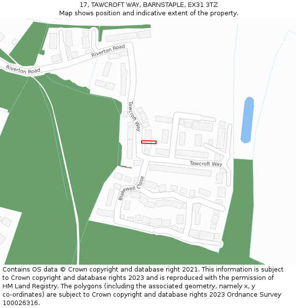 17, TAWCROFT WAY, BARNSTAPLE, EX31 3TZ: Location map and indicative extent of plot