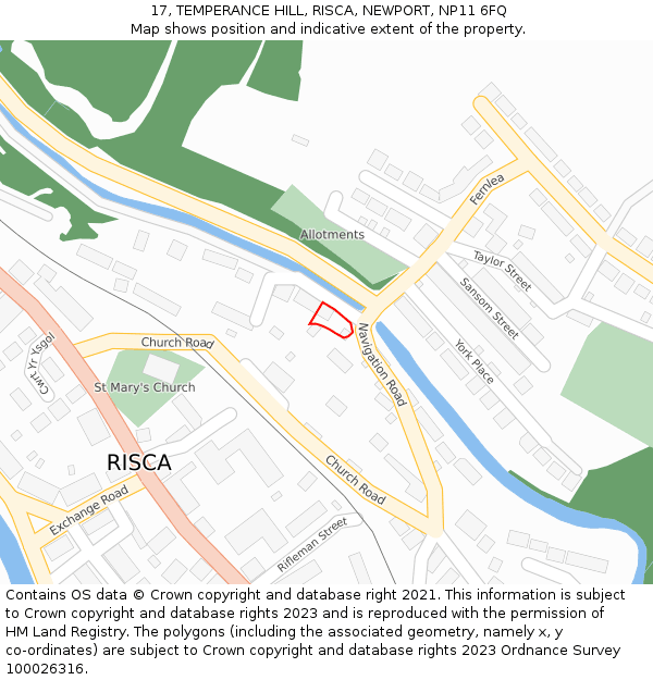 17, TEMPERANCE HILL, RISCA, NEWPORT, NP11 6FQ: Location map and indicative extent of plot