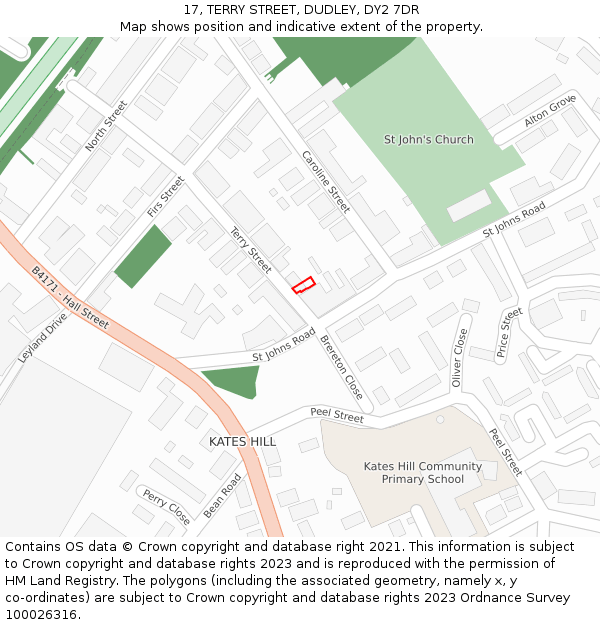 17, TERRY STREET, DUDLEY, DY2 7DR: Location map and indicative extent of plot