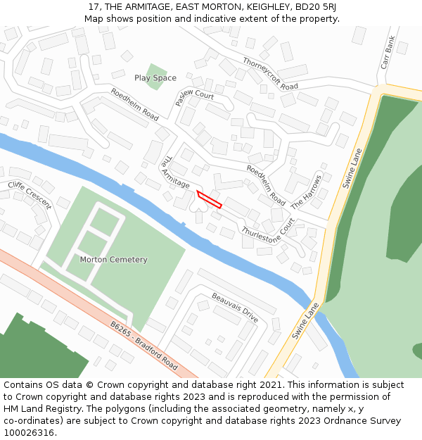 17, THE ARMITAGE, EAST MORTON, KEIGHLEY, BD20 5RJ: Location map and indicative extent of plot