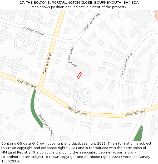 17, THE BOLTONS, PORTARLINGTON CLOSE, BOURNEMOUTH, BH4 8DA: Location map and indicative extent of plot