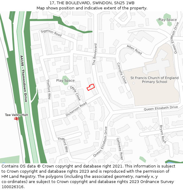 17, THE BOULEVARD, SWINDON, SN25 1WB: Location map and indicative extent of plot