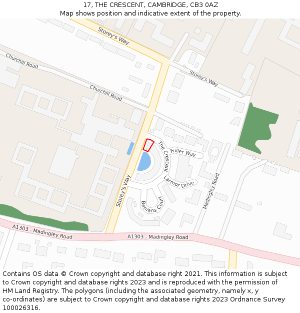 17, THE CRESCENT, CAMBRIDGE, CB3 0AZ: Location map and indicative extent of plot