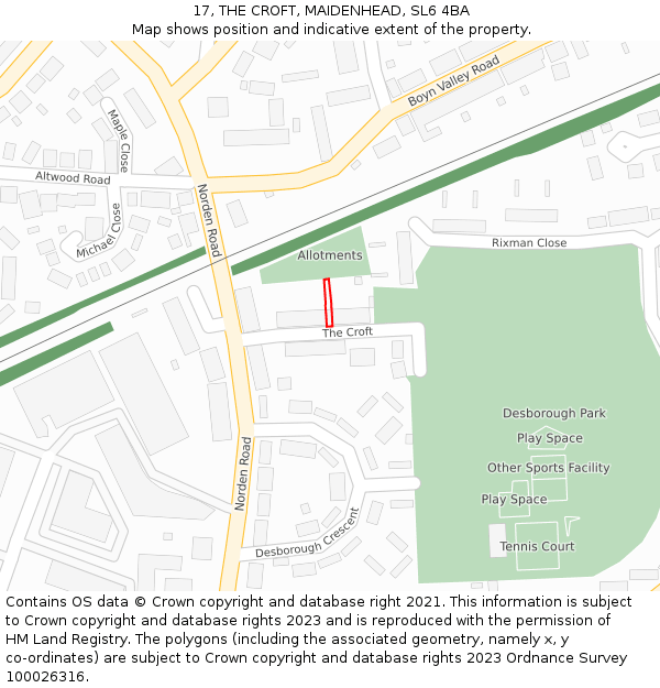 17, THE CROFT, MAIDENHEAD, SL6 4BA: Location map and indicative extent of plot