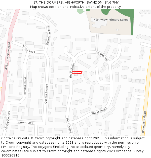 17, THE DORMERS, HIGHWORTH, SWINDON, SN6 7NY: Location map and indicative extent of plot