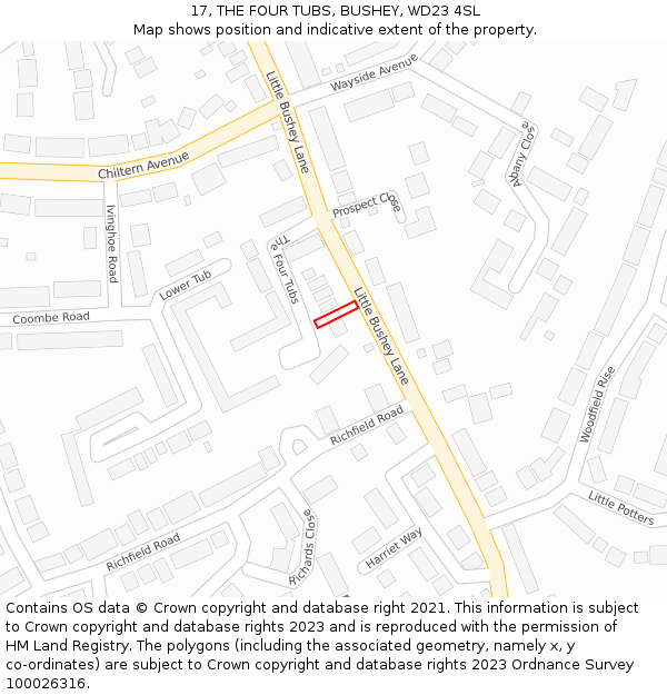 17, THE FOUR TUBS, BUSHEY, WD23 4SL: Location map and indicative extent of plot
