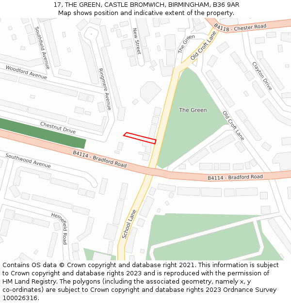 17, THE GREEN, CASTLE BROMWICH, BIRMINGHAM, B36 9AR: Location map and indicative extent of plot