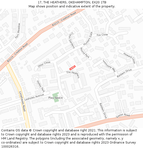 17, THE HEATHERS, OKEHAMPTON, EX20 1TB: Location map and indicative extent of plot