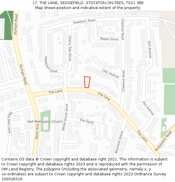 17, THE LANE, SEDGEFIELD, STOCKTON-ON-TEES, TS21 3BE: Location map and indicative extent of plot