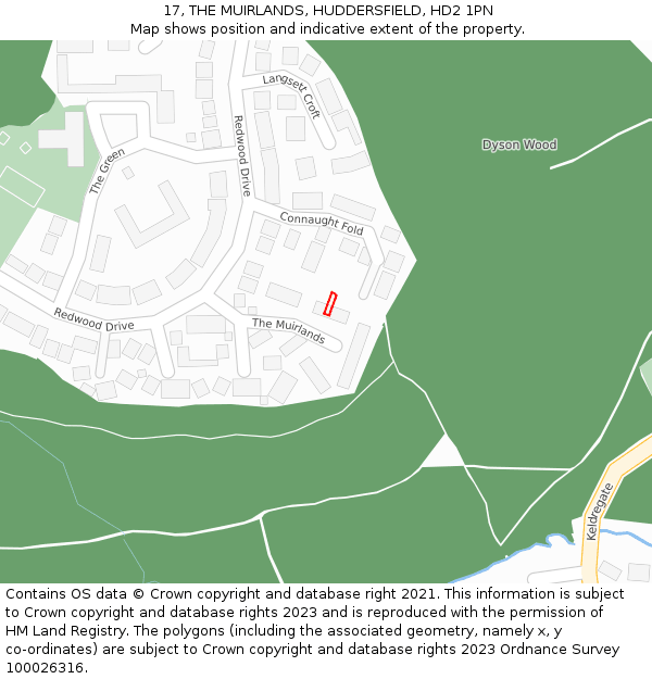 17, THE MUIRLANDS, HUDDERSFIELD, HD2 1PN: Location map and indicative extent of plot