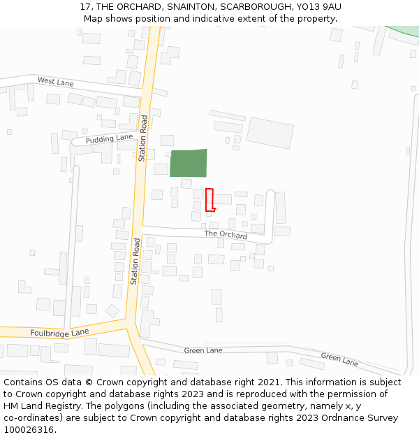 17, THE ORCHARD, SNAINTON, SCARBOROUGH, YO13 9AU: Location map and indicative extent of plot