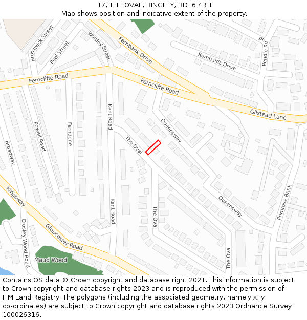 17, THE OVAL, BINGLEY, BD16 4RH: Location map and indicative extent of plot