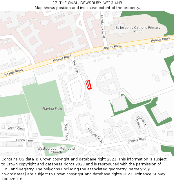 17, THE OVAL, DEWSBURY, WF13 4HR: Location map and indicative extent of plot