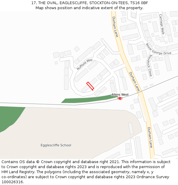 17, THE OVAL, EAGLESCLIFFE, STOCKTON-ON-TEES, TS16 0BF: Location map and indicative extent of plot