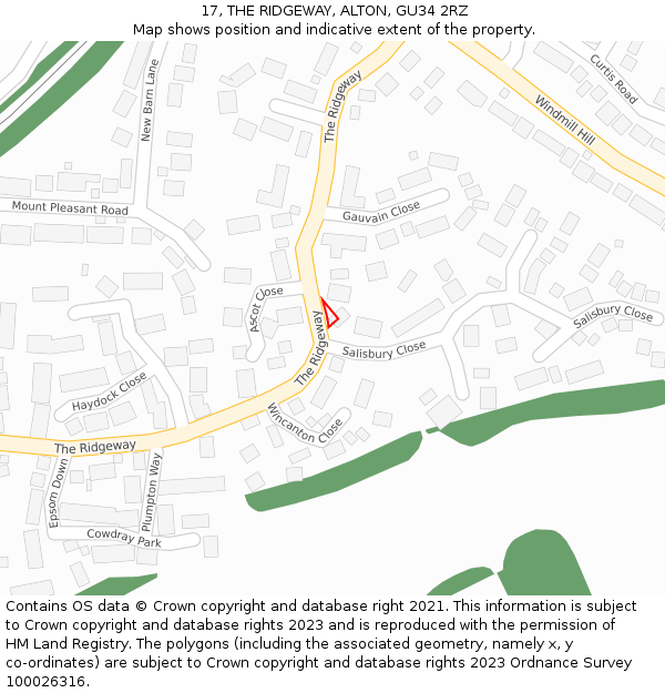 17, THE RIDGEWAY, ALTON, GU34 2RZ: Location map and indicative extent of plot