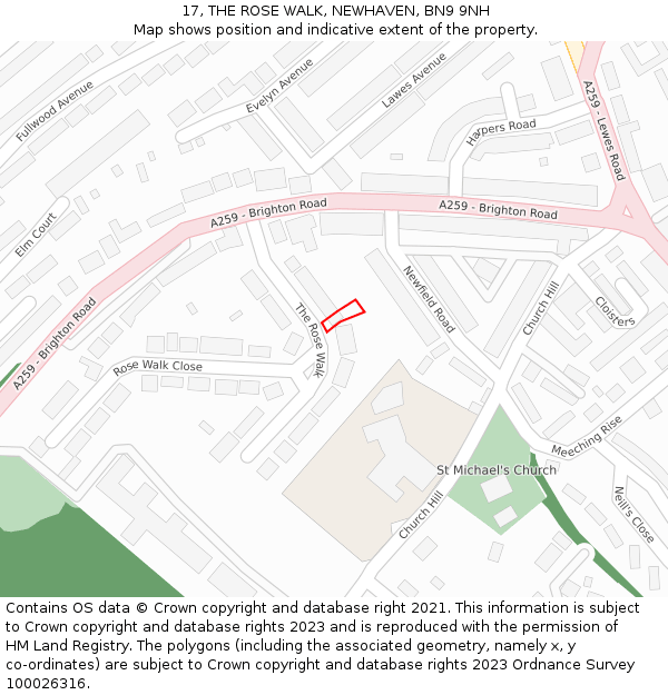 17, THE ROSE WALK, NEWHAVEN, BN9 9NH: Location map and indicative extent of plot