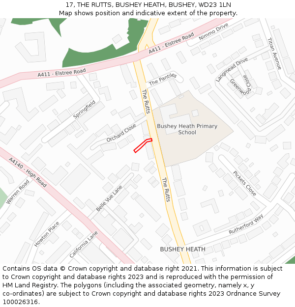 17, THE RUTTS, BUSHEY HEATH, BUSHEY, WD23 1LN: Location map and indicative extent of plot