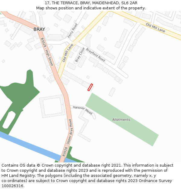 17, THE TERRACE, BRAY, MAIDENHEAD, SL6 2AR: Location map and indicative extent of plot
