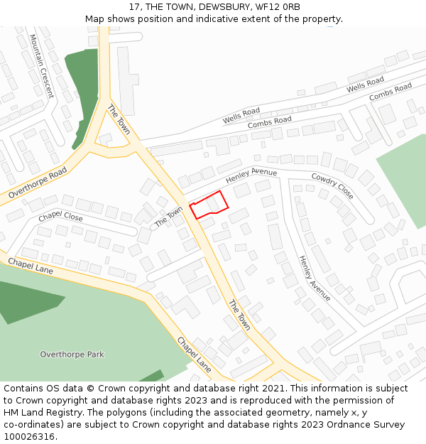 17, THE TOWN, DEWSBURY, WF12 0RB: Location map and indicative extent of plot