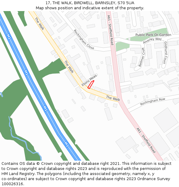 17, THE WALK, BIRDWELL, BARNSLEY, S70 5UA: Location map and indicative extent of plot