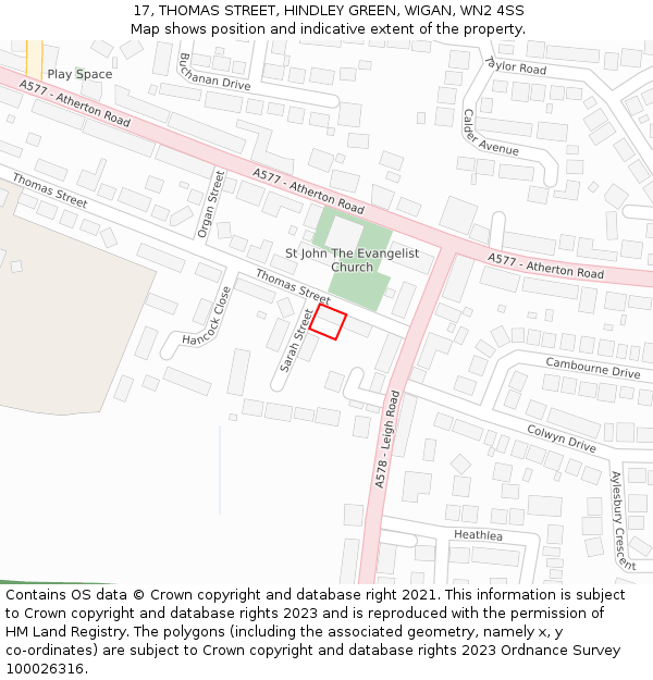 17, THOMAS STREET, HINDLEY GREEN, WIGAN, WN2 4SS: Location map and indicative extent of plot