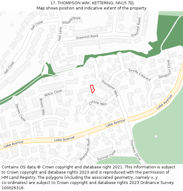 17, THOMPSON WAY, KETTERING, NN15 7EJ: Location map and indicative extent of plot