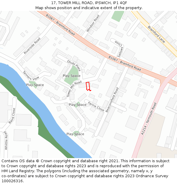 17, TOWER MILL ROAD, IPSWICH, IP1 4QF: Location map and indicative extent of plot