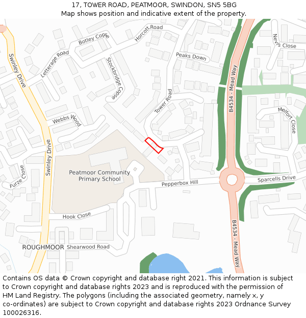 17, TOWER ROAD, PEATMOOR, SWINDON, SN5 5BG: Location map and indicative extent of plot