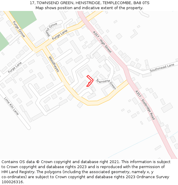 17, TOWNSEND GREEN, HENSTRIDGE, TEMPLECOMBE, BA8 0TS: Location map and indicative extent of plot