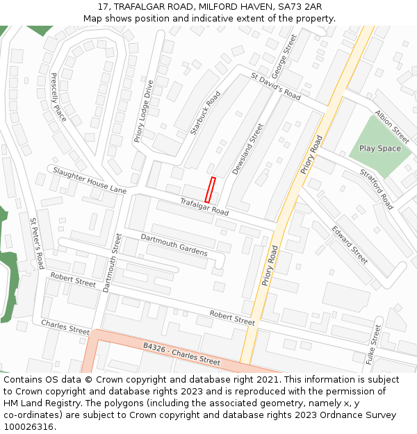 17, TRAFALGAR ROAD, MILFORD HAVEN, SA73 2AR: Location map and indicative extent of plot