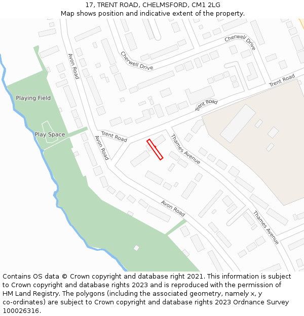 17, TRENT ROAD, CHELMSFORD, CM1 2LG: Location map and indicative extent of plot