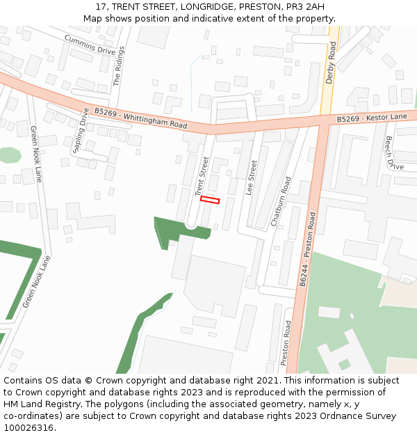 17, TRENT STREET, LONGRIDGE, PRESTON, PR3 2AH: Location map and indicative extent of plot