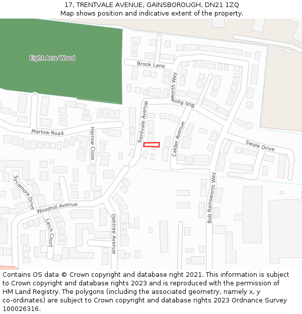 17, TRENTVALE AVENUE, GAINSBOROUGH, DN21 1ZQ: Location map and indicative extent of plot