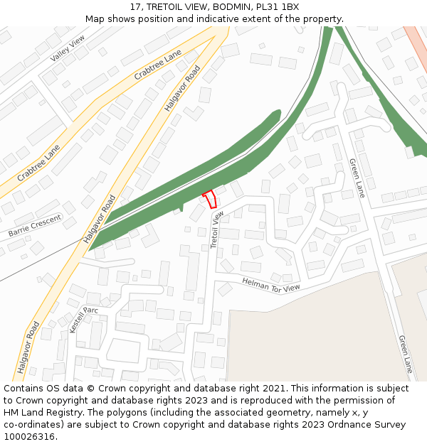 17, TRETOIL VIEW, BODMIN, PL31 1BX: Location map and indicative extent of plot