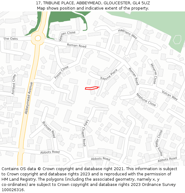 17, TRIBUNE PLACE, ABBEYMEAD, GLOUCESTER, GL4 5UZ: Location map and indicative extent of plot