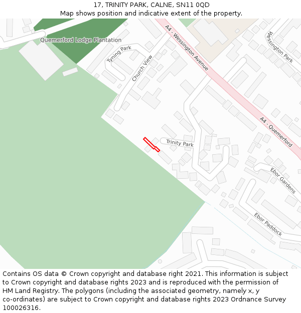 17, TRINITY PARK, CALNE, SN11 0QD: Location map and indicative extent of plot