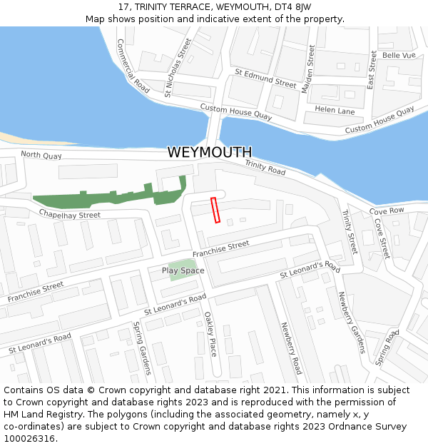 17, TRINITY TERRACE, WEYMOUTH, DT4 8JW: Location map and indicative extent of plot