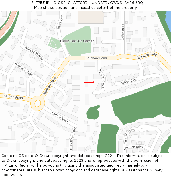 17, TRIUMPH CLOSE, CHAFFORD HUNDRED, GRAYS, RM16 6RQ: Location map and indicative extent of plot
