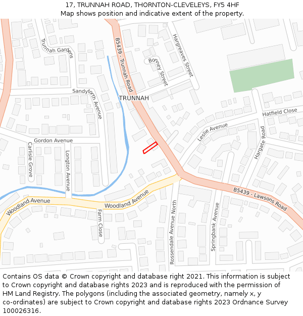 17, TRUNNAH ROAD, THORNTON-CLEVELEYS, FY5 4HF: Location map and indicative extent of plot