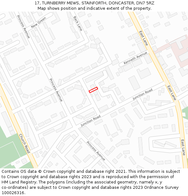 17, TURNBERRY MEWS, STAINFORTH, DONCASTER, DN7 5RZ: Location map and indicative extent of plot